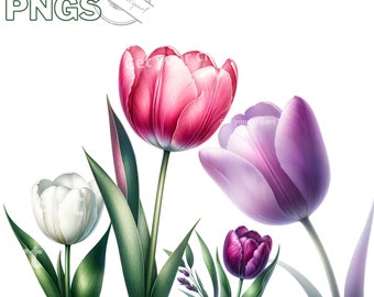 Spring Tulips clipart bundle, Watercolor flowers clipart, Spring png designs, Spring flowers, Spring graphics, With commercial use