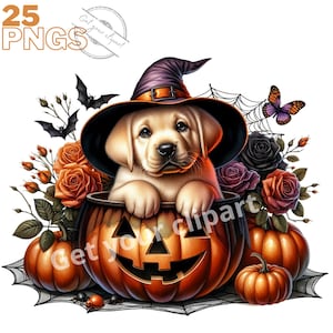Ensemble d'illustrations de chiots d'Halloween, clipart d'Halloween pour tous vos projets créatifs, usage commercial inclus