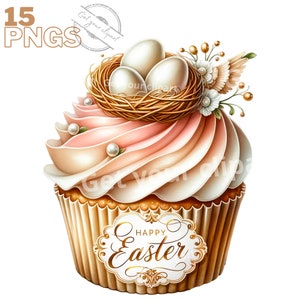 Ensemble d'illustrations de Cupcakes de Pâques et de printemps, Cliparts de cupcakes façon aquarelle pour tous vos projets créatifs