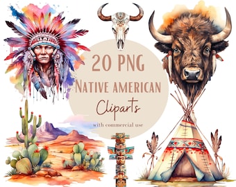 Set mit Illustrationen amerikanischer Indianer, Clipart von Indianern im Aquarellstil für alle Ihre kreativen und professionellen Projekte