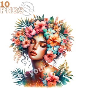 Ensemble de cliparts de beauté florale, image d'été PNG pour vos projets créatifs, usage commercial inclus, cliparts aquarelle