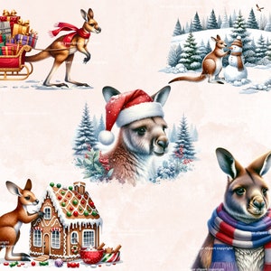 Christmas kangaroo clipart bundle, Australia graphics, Kangaroo clip art designs, Transparent background, Commercial use, Set of 10 image 2