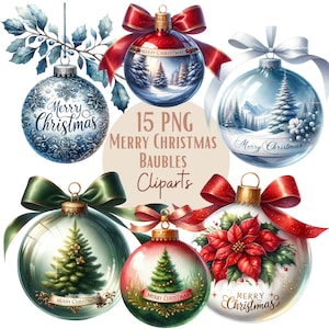 Ensemble d'illustrations de boule noël, Cliparts de noël façon aquarelle pour tous vos projets créatifs et professionnels