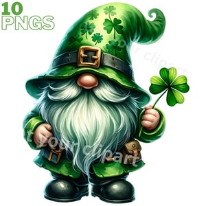 Ensemble d'illustrations festives de gnomes de Saint Patrick, Cliparts de Saint Patrick façon aquarelle pour tous vos projets créatifs