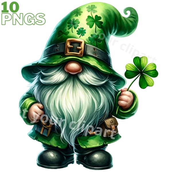 Saint Patrick's gnomes Clipart bundle, Gnome png graphics, St Patrick's graphics, Transparent background and Commercial use, Set of 10