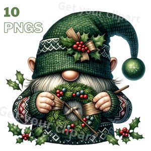 Ensemble d'illustrations de gnomes de Noël vert, cliparts d'hiver pour tous vos projets créatifs et professionnels, usage commercial inclus