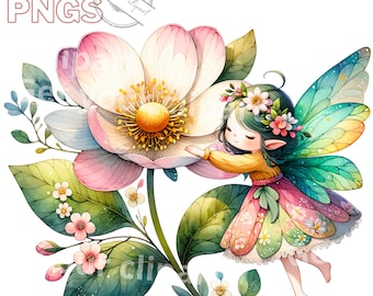 Cute spring fairies Clipart bundle, Spring clipart bundle, Spring graphics, Fairy graphics, Spring printable, Spring flowers, Magical Spring