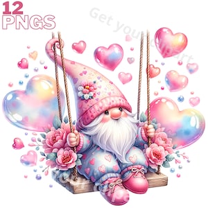 Ensemble d'illustrations de gnomes pastel de Saint-Valentin, cliparts romantiques pour tous vos projets créatifs, usage commercial inclus
