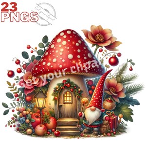 Set di illustrazioni di gnomi natalizi, clipart invernali per tutti i tuoi progetti creativi e professionali, uso commerciale incluso
