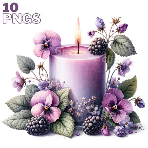 Flowery candles clipart bundle, candles graphics, Candles clipart designs, Transparent background, Commercial use