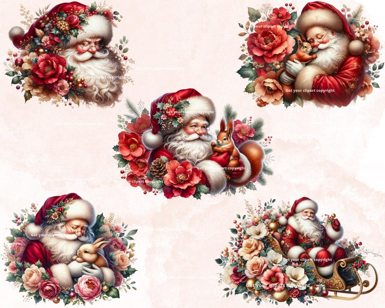 Xmas Santa Claus Clipart Bundle, Santa Claus and Reindeer Png Bundle ...
