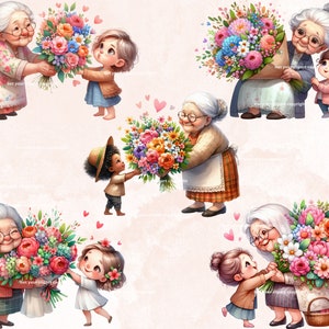 Cute Grandma Clipart Bundle, Grandmother PNG Graphics, Grandmother ...