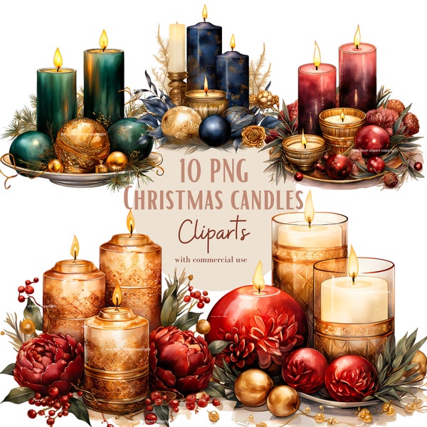 Christmas candles clipart bundle, Christmas png bundle, Transparent background, Commercial use