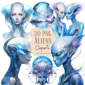 Set mit Alien-Illustrationen, Aliens Clipart für alle Ihre kreativen und professionellen Projekte, Set mit 15 Bildern