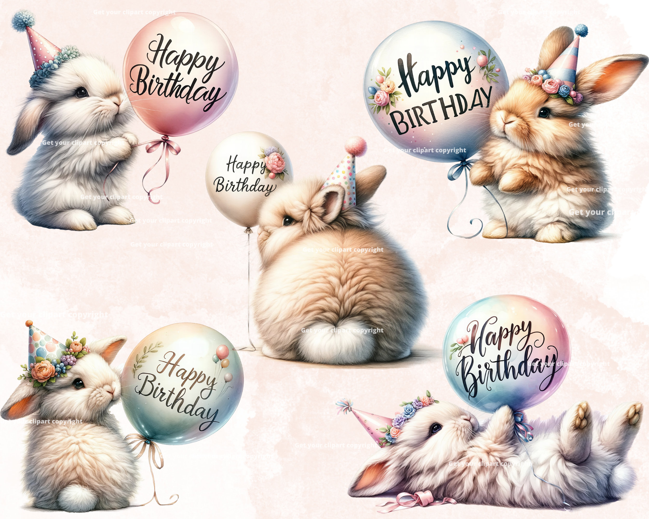 誕生日のウサギのイラストのセット、すべての創造的なプロジェクト用の