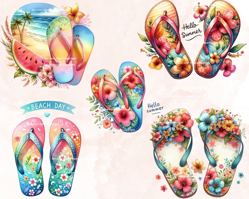 Summer Flip Flops Clipart Bundle, Summer Shoes, Beach Shoes Png, Summer ...