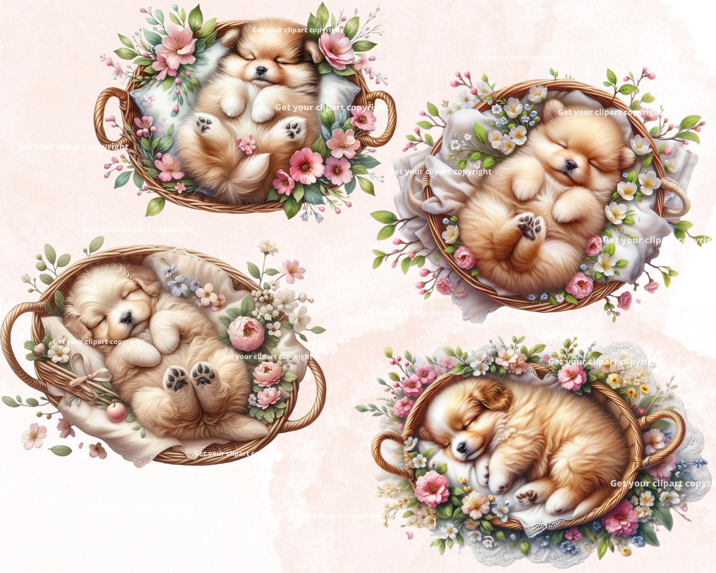 Puppy in a Basket Clipart Bundle, Cute Cat Png Graphics, Printable Cat ...