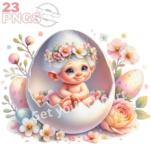 Ensemble d'illustrations de trolls de Pâques, cliparts de trolls pour tous vos projets créatifs, usage commercial inclus