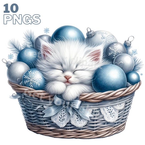 Images de chats mignons de Noël, images PNG de chats de Noël dans un panier pour vos projets créatifs, usage commercial inclus