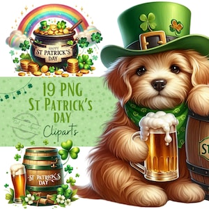 Ensemble d'illustrations festives de Saint Patrick, Cliparts de Saint Patrick façon aquarelle pour tous vos projets créatifs