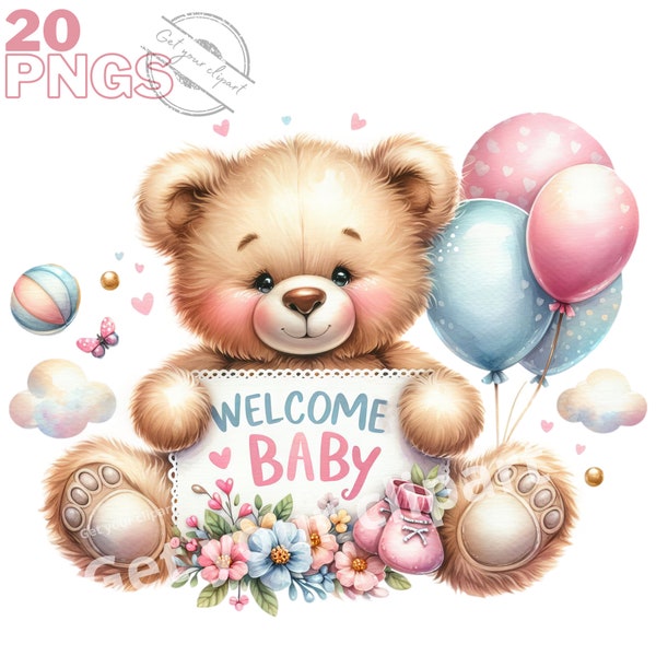 Welcome Baby Clipart bundle, Birth announcement clipart, Babyshower png, gender reveal party png, Transparent background, Commercial use