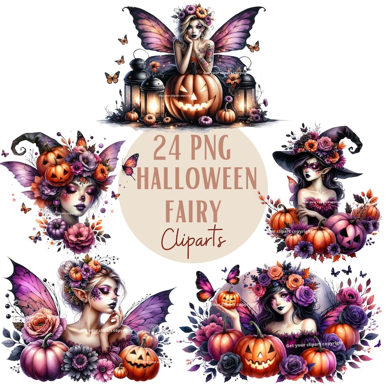 Halloween Fairy Clipart Bundle, Halloween Png Bundle, Fantasy Clipart ...