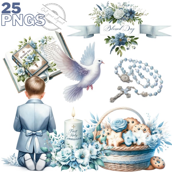 First Holy Communion Clipart bundle, Communion png files, Boy communion png, First communion png, Transparent background, Commercial use