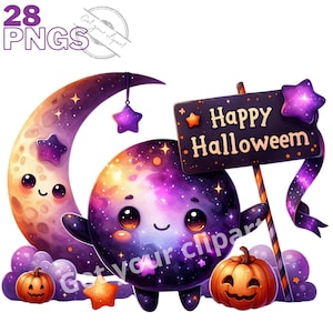 Ensemble d'illustrations de personnages mignons d'Halloween, clipart d'Halloween pour tous vos projets créatifs, usage commercial inclus