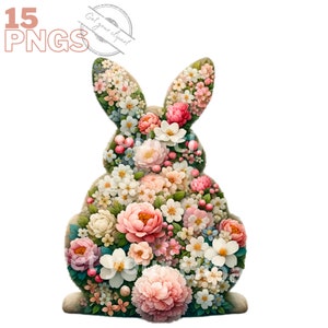 Ensemble d'illustrations de lapins de printemps en fleurs, cliparts de lapins pour tous vos projets créatifs, usage commercial inclus