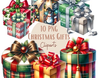 Christmas present clipart bundle, Christmas gifts graphics, Gifts clipart bundle, With transparent background and commercial use