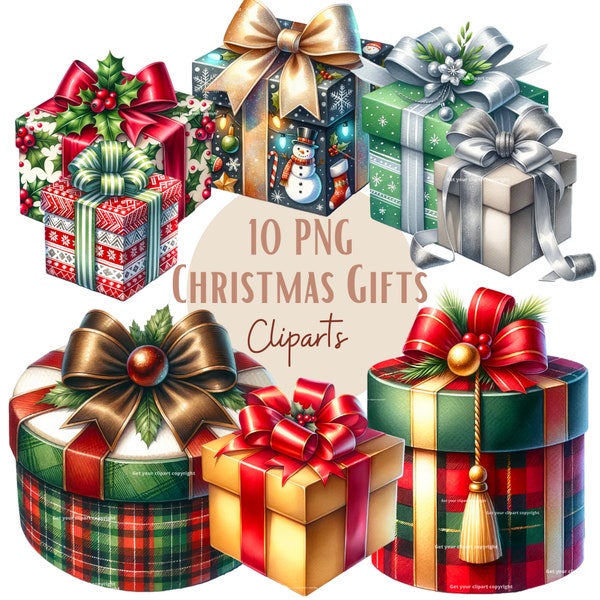 Christmas present clipart bundle, Christmas gifts graphics, Gifts clipart bundle, With transparent background and commercial use