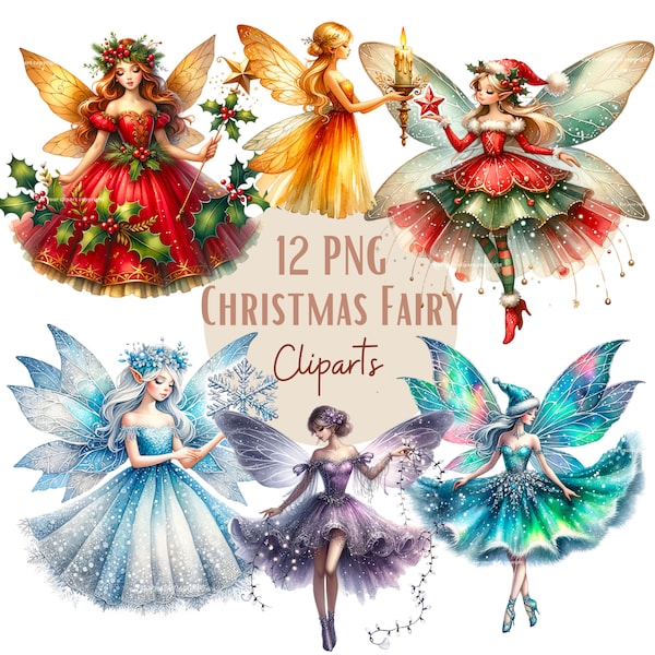 Christmas fairy clipart bundle, Christmas png bundle, Fantasy clipart bundle, Transparent background, Commercial use, Instant download