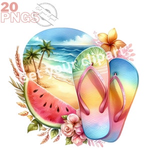 Conjunto de imágenes prediseñadas de chanclas, imagen de zapatos de playa para sus proyectos creativos, uso comercial incluido