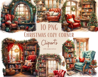Christmas cozy corners clipart bundle, Christmas png bundle, Winter clipart, Christmas png files, Transparent background, Commercial use