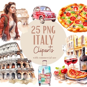 Satz Illustrationen von Italien, Cliparts von Italien in Aquarellform für alle Ihre kreativen und professionellen Projekte