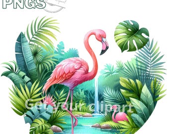 Floral Flamingo clipart, Flamingo png, Summer png, Flamingo clipart, Summer clipart, tropical clipart, Floral clipart, Commercial use