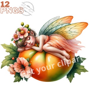 Fairy in summer fruits Clipart bundle, Fantasy clipart bundle, Floral fairy, Spring fairy, Transparent background, Commercial use