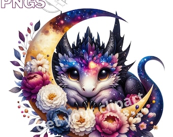 Celestial dragon Clipart Bundle, Celestial PNG Graphics, Baby dragon png, Cute dragon png, Transparent Background, Commercial Use Included