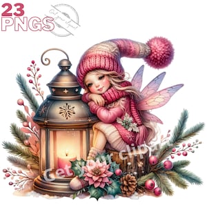 Ensemble d'illustrations de fées roses de Noël, cliparts d'hiver pour tous vos projets créatifs et professionnels, usage commercial inclus