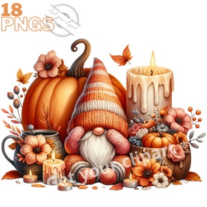 Ensemble d'illustrations de gnomes d'Automne, clipart d'Automne et de citrouilles pour tous vos projets créatifs, usage commercial inclus