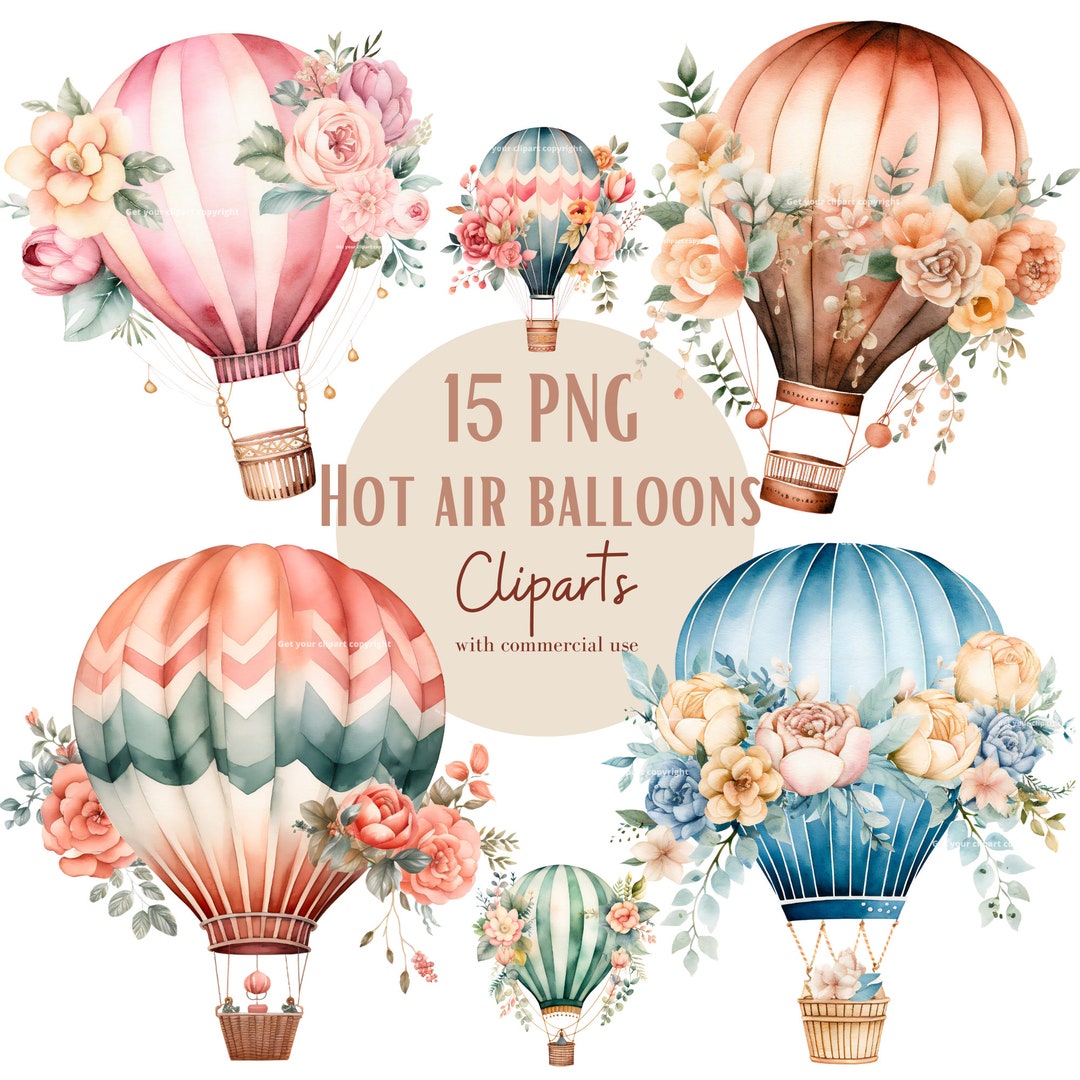 Hot Air Ballon Png Graphics, Baby Shower Clipart Bundle, Boho Nursery ...