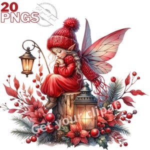 Set di illustrazioni di fate natalizie, clipart invernali per tutti i tuoi progetti creativi e professionali, uso commerciale incluso