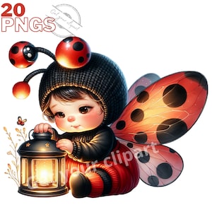 Baby Ladybug Fairy Clipart bundle, Fantasy png bundle, Ladybug png, Baby fairy clipart, Fairytale clipart, With Commercial use