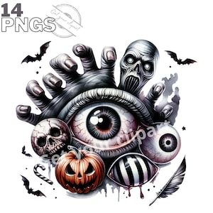 Ensemble d'illustrations d'oeil d'Halloween, cliparts effrayants pour tous vos projets créatifs et professionnels, usage commercial inclus