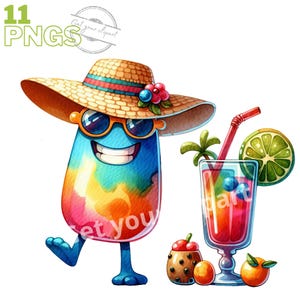 Set di clipart di cocktail, immagine PNG di cocktail per i tuoi progetti creativi, uso commerciale incluso, clipart di cocktail ad acquerello