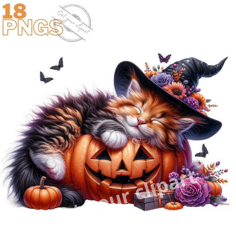 Halloween cat clipart bundle, Halloween clipart, Halloween png graphics, Halloween sublimation, Halloween cat png, With Commercial use image 1