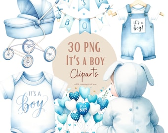 Ensemble d'illustrations de baby shower, Cliparts façon aquarelle pour tous vos projets créatifs et professionnels