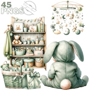 Ensemble d'illustrations de babyshower, Cliparts façon aquarelle pour tous vos projets créatifs et professionnels