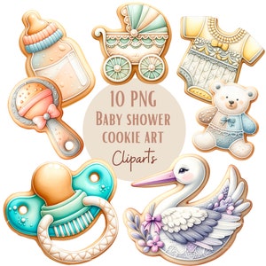 Ensemble d'illustrations de cookie pour baby shower, Cliparts de cookie art façon aquarelle pour tous vos projets créatifs et professionnels
