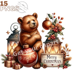 Images d'ours brun de Noël, Images PNG d'ours idéales pour vos projets personnels et professionnels, usage commercial inclus